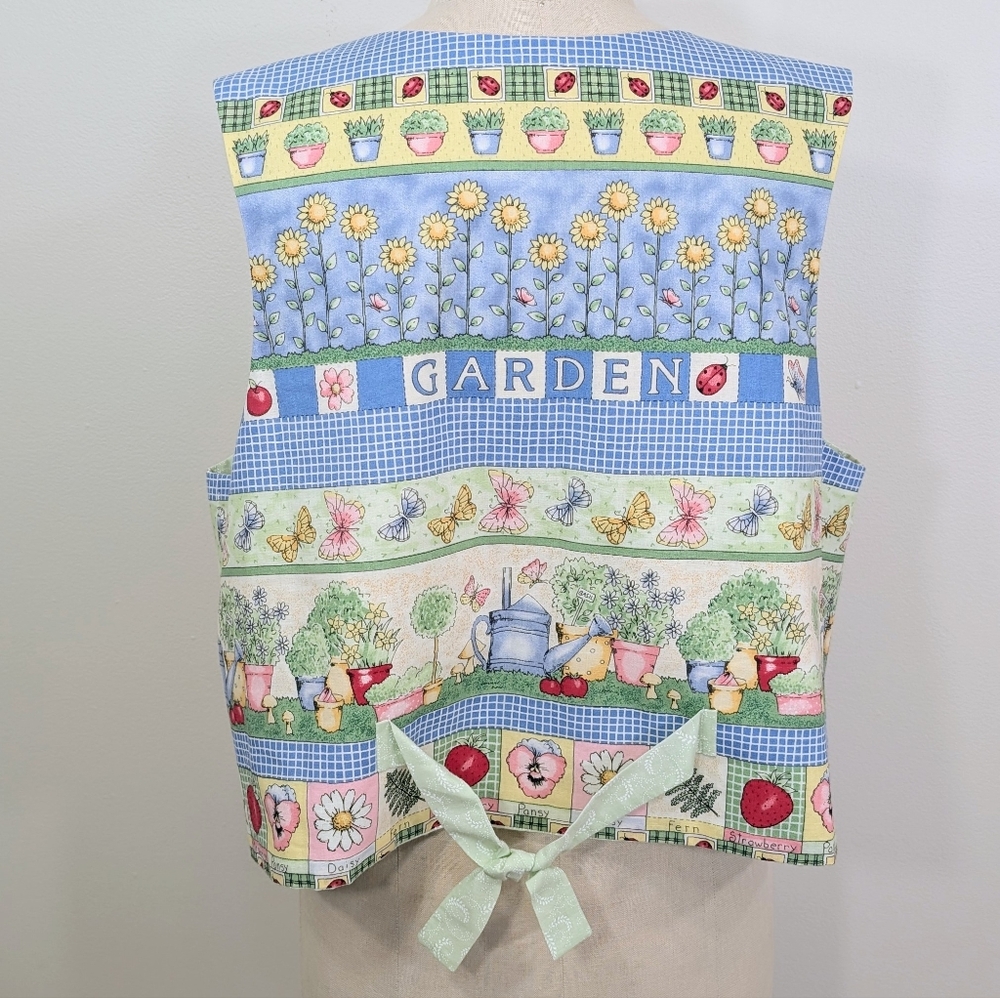 Handmade "Garden" vest W 3D butterflies, plants, flowers, farmhouse Vest. 2X - Picture 6 of 14